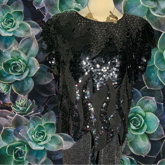 ADINA FASHIONS Gorgeous Elegant Black Embedded Sequins and Beads Top Size M - Picture 6 of 15